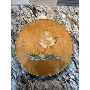 VINTAGE Tin W/ Wooden Look Hand Painted Ducks In Flight Smith Crafted Chicago